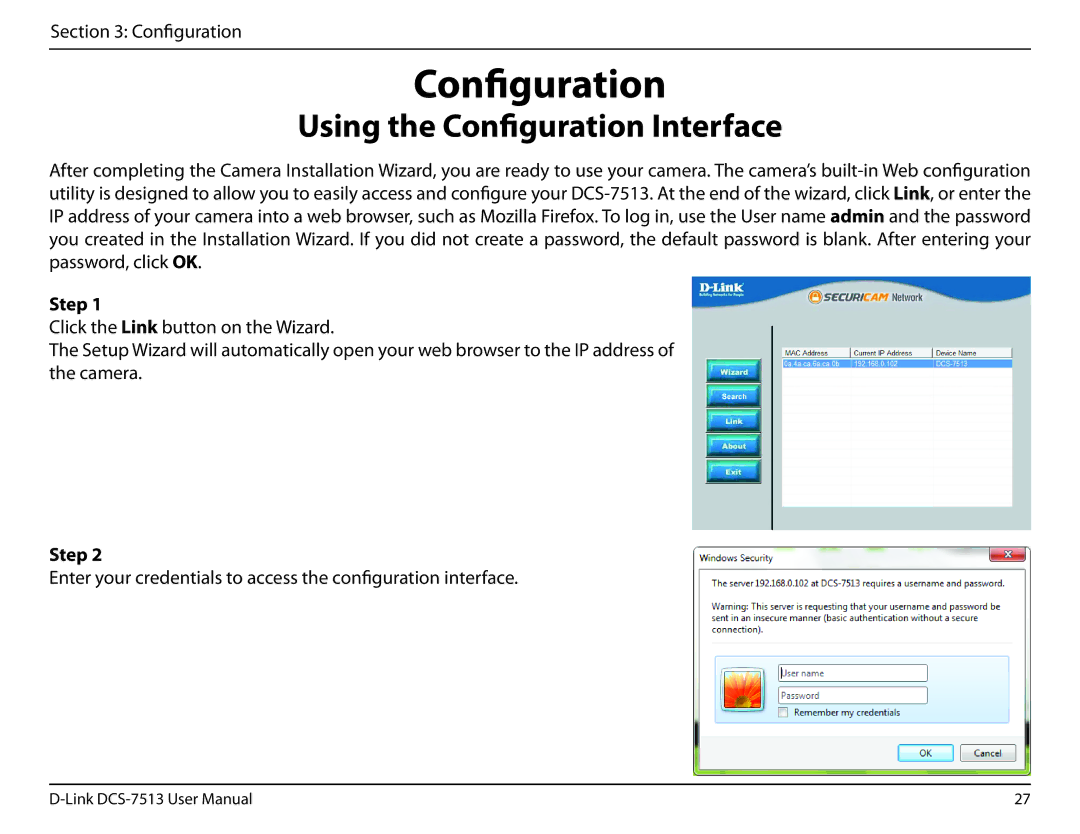 D-Link DCS-7513 user manual Using the Configuration Interface 