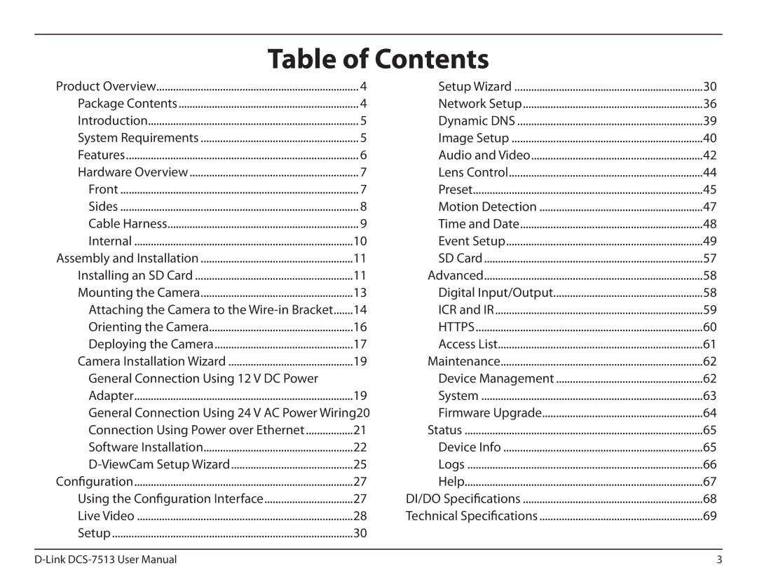 D-Link DCS-7513 user manual Table of Contents 