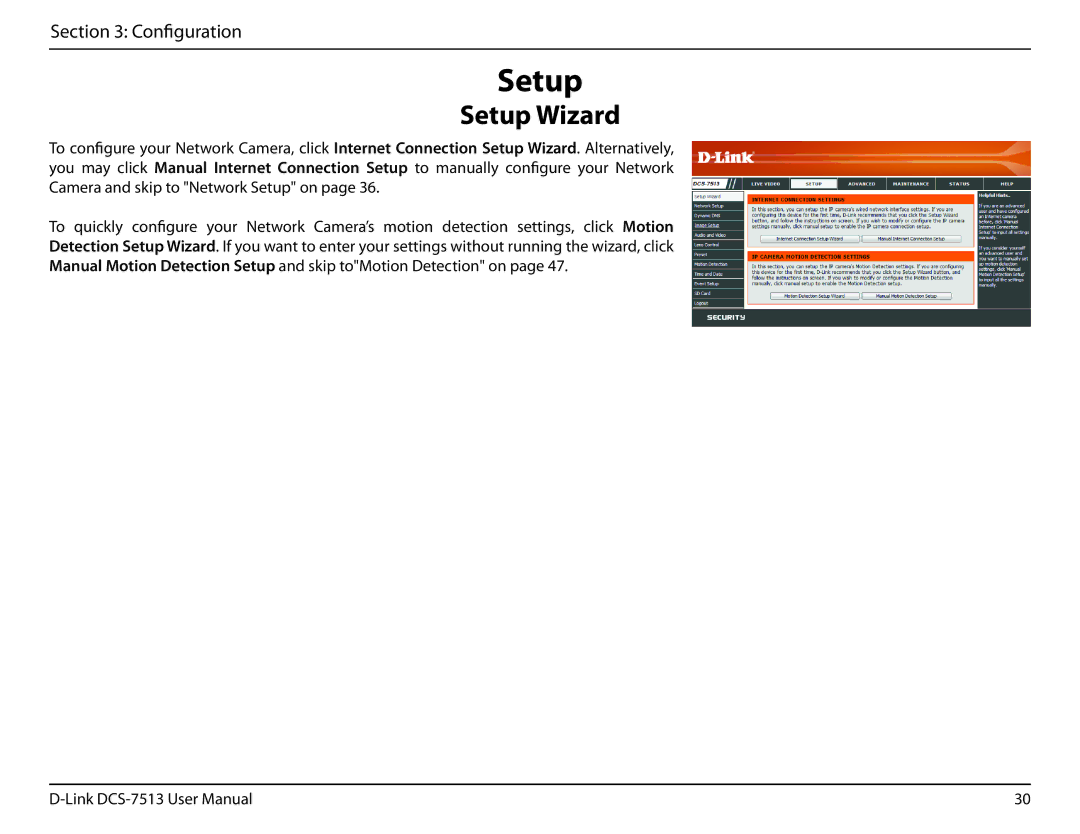 D-Link DCS-7513 user manual Setup Wizard 