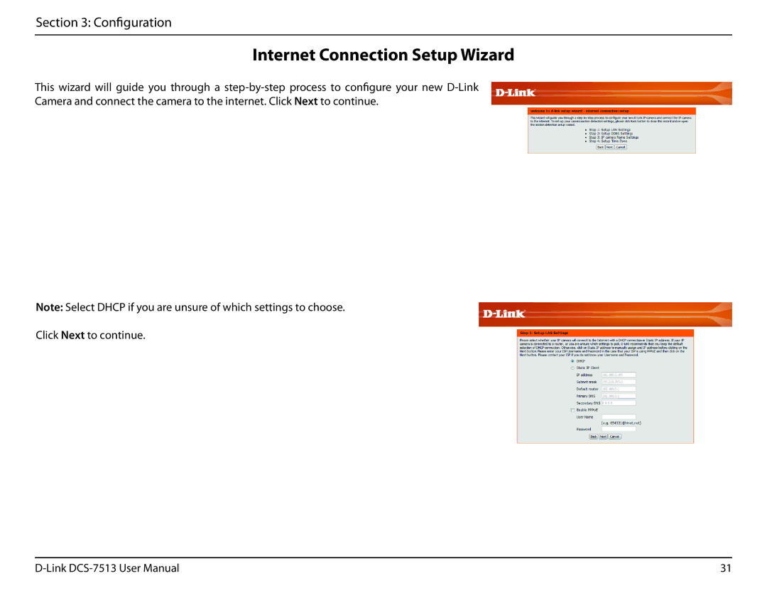 D-Link DCS-7513 user manual Internet Connection Setup Wizard 