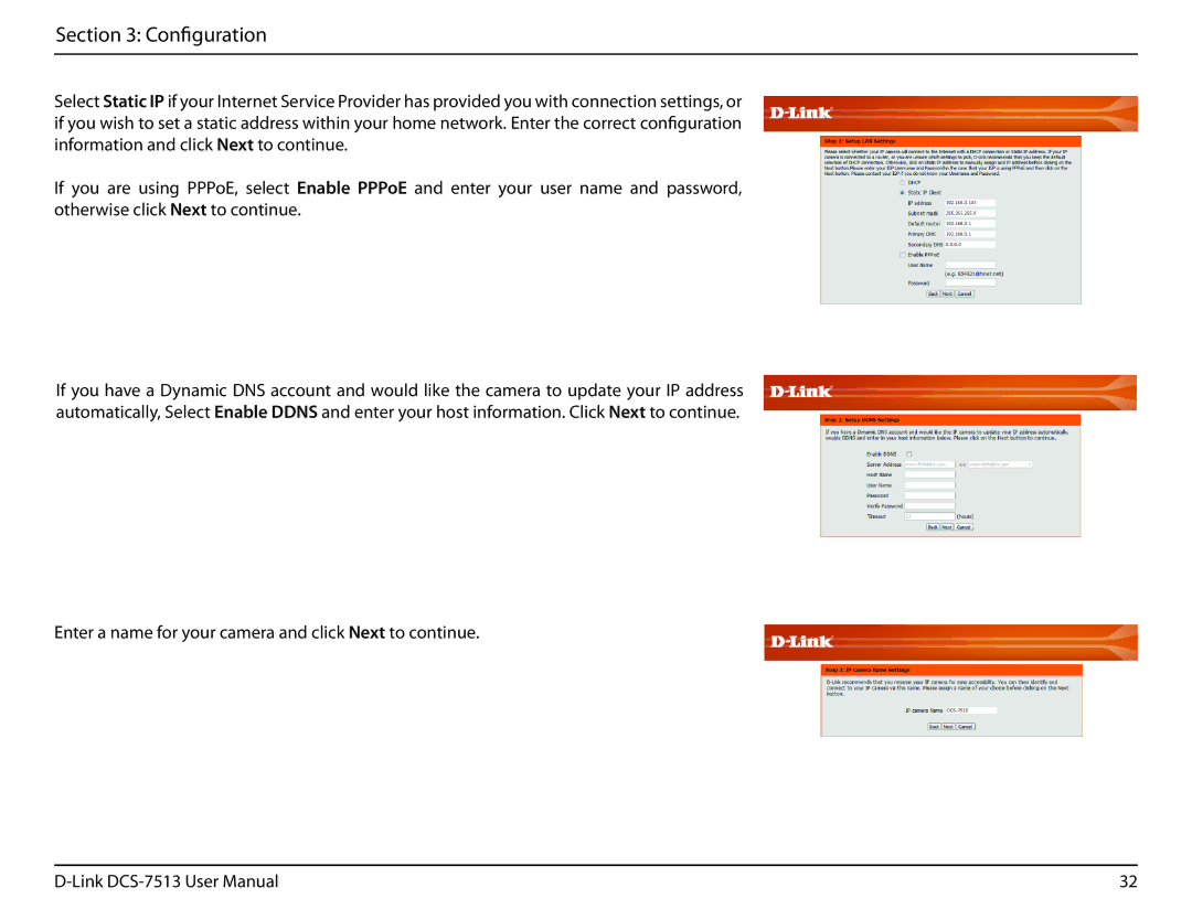 D-Link DCS-7513 user manual Enter a name for your camera and click Next to continue 