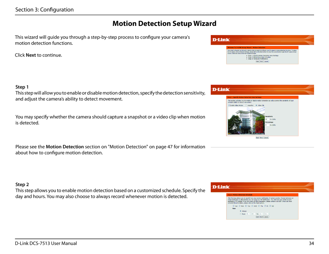 D-Link DCS-7513 user manual Motion Detection Setup Wizard 