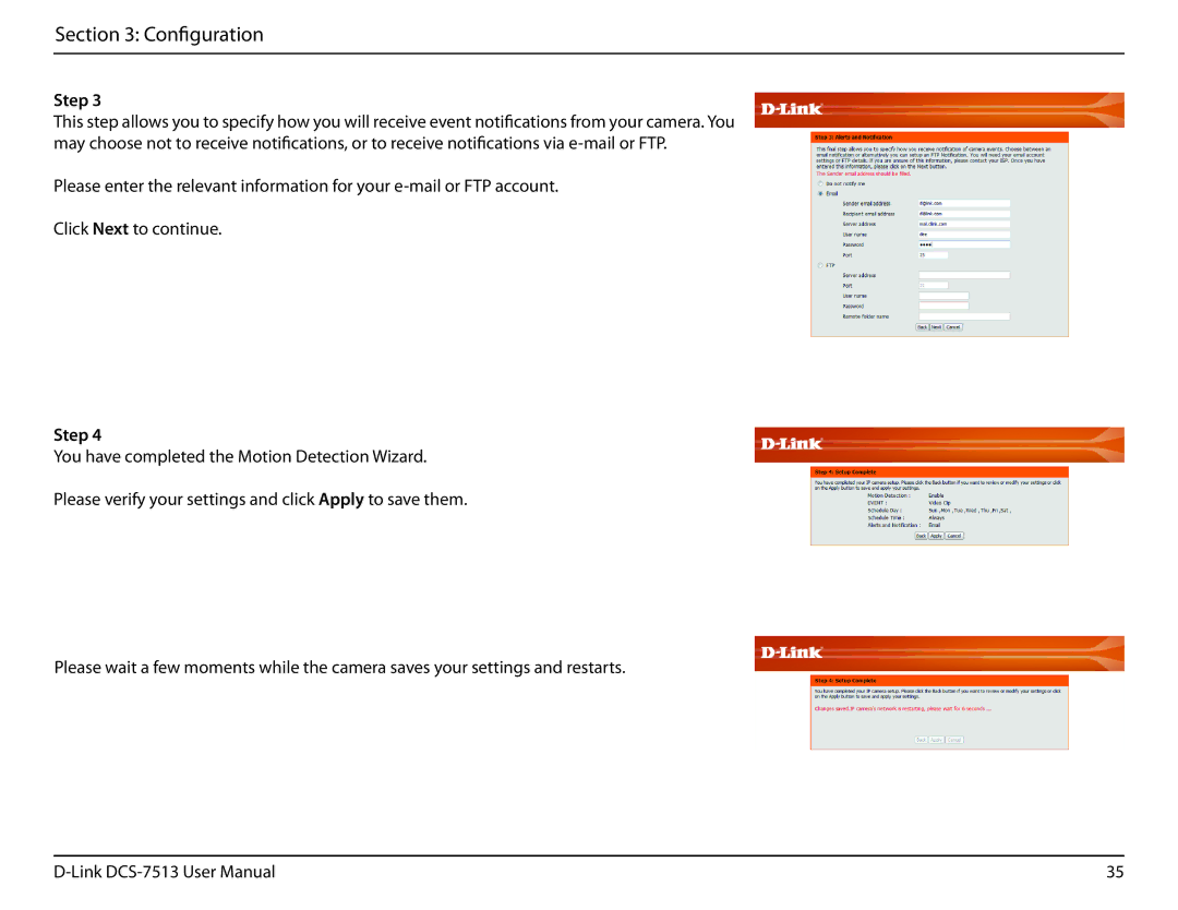 D-Link DCS-7513 user manual Configuration 