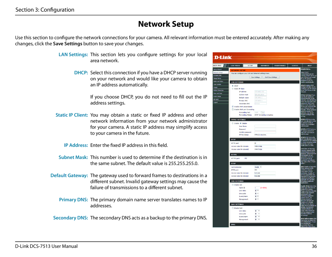 D-Link DCS-7513 user manual Network Setup 