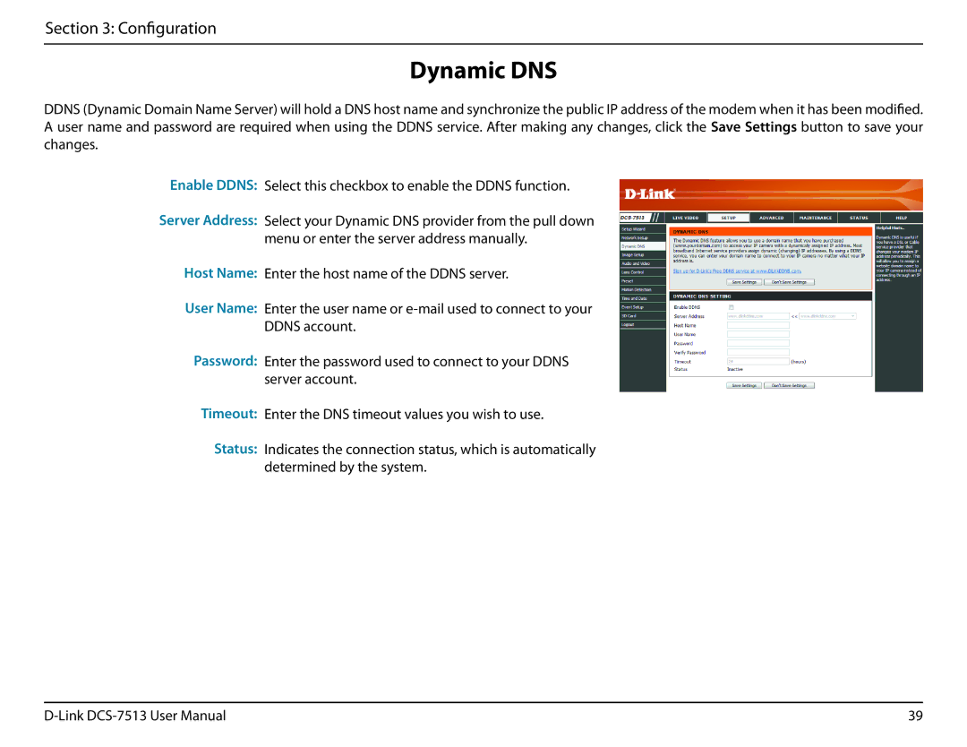 D-Link DCS-7513 user manual Dynamic DNS 