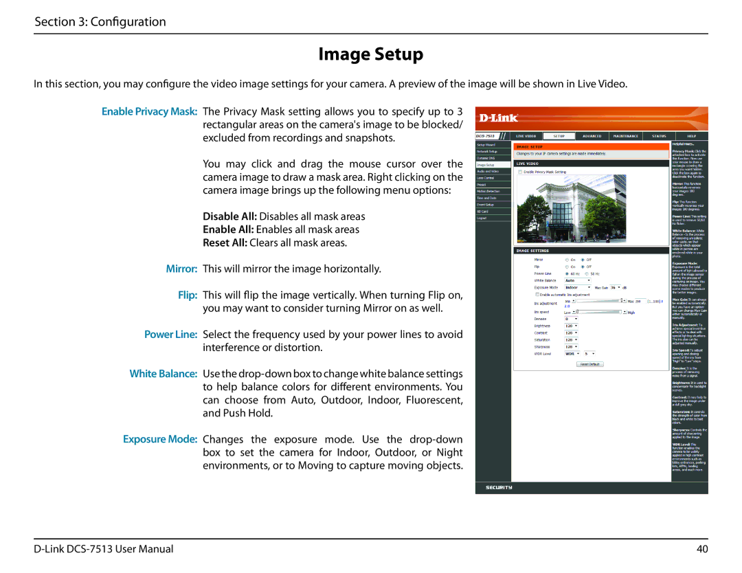 D-Link DCS-7513 user manual Image Setup 