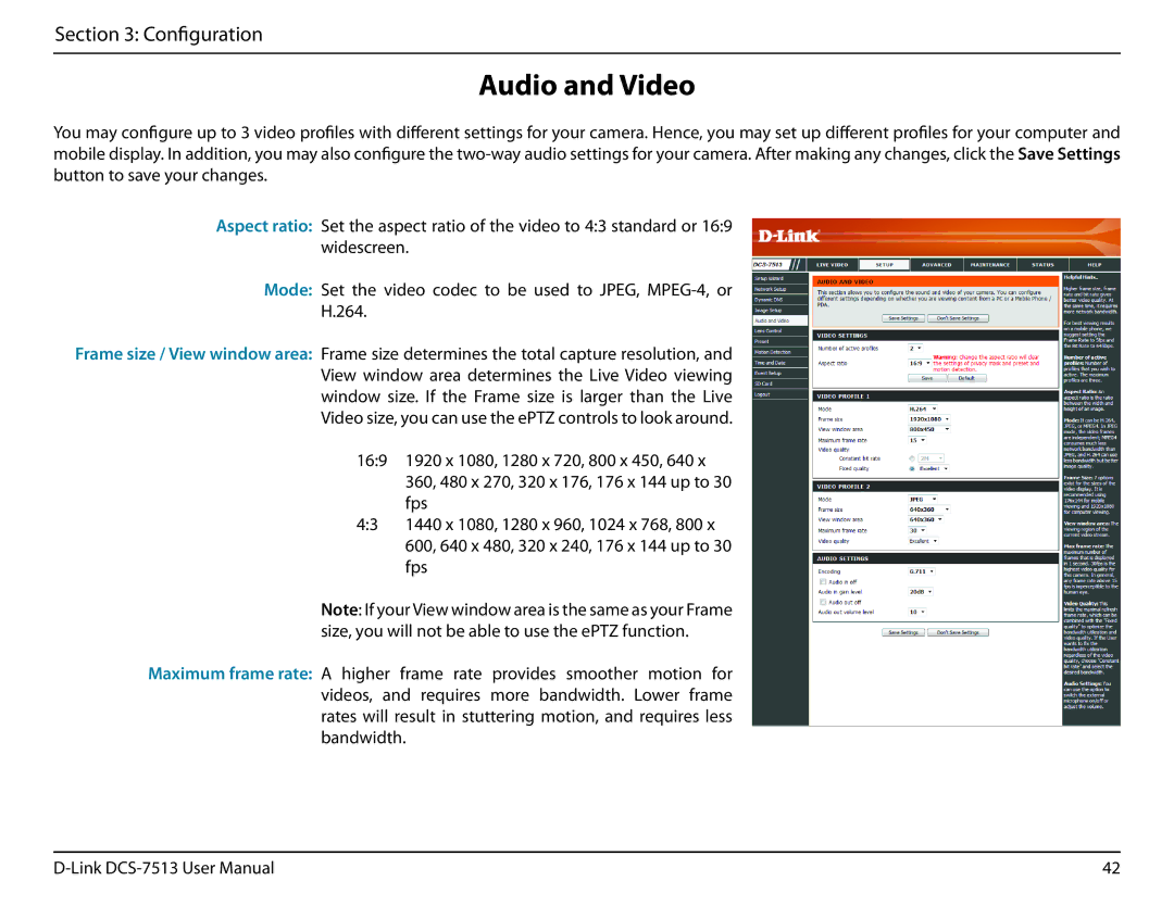 D-Link DCS-7513 user manual Audio and Video 