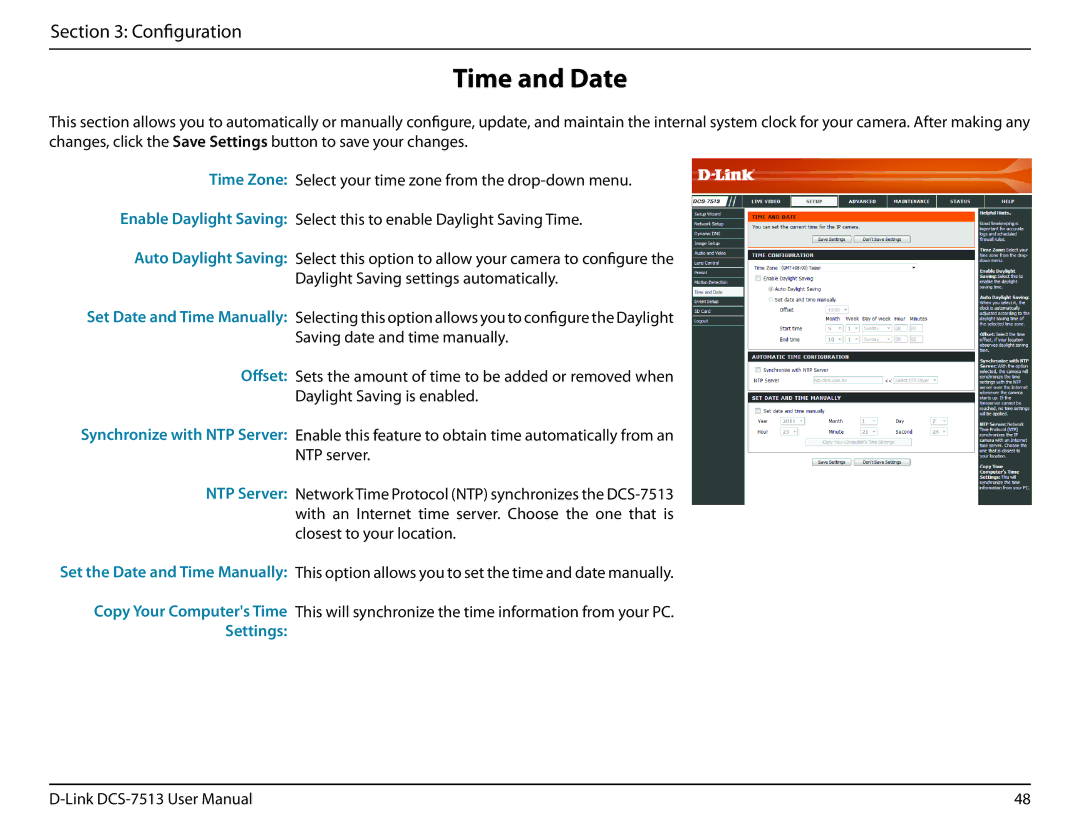 D-Link DCS-7513 user manual Time and Date 