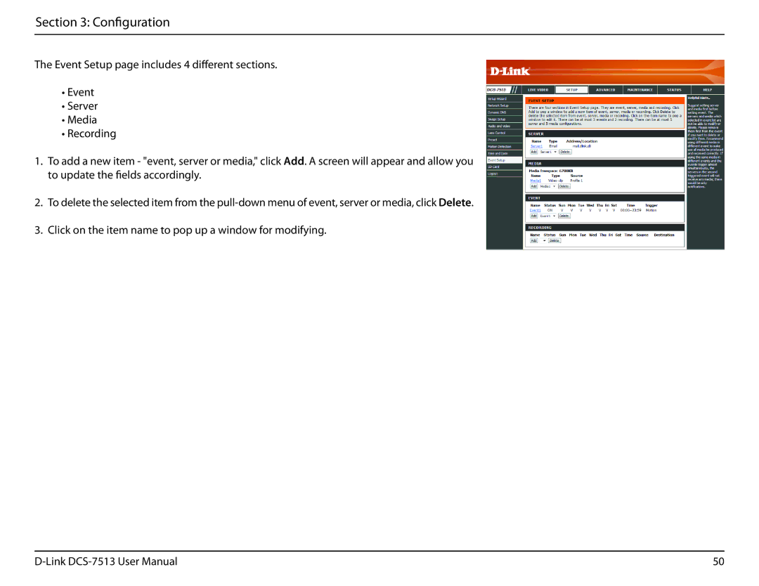 D-Link DCS-7513 user manual Configuration 