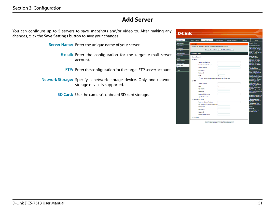 D-Link DCS-7513 user manual Add Server 