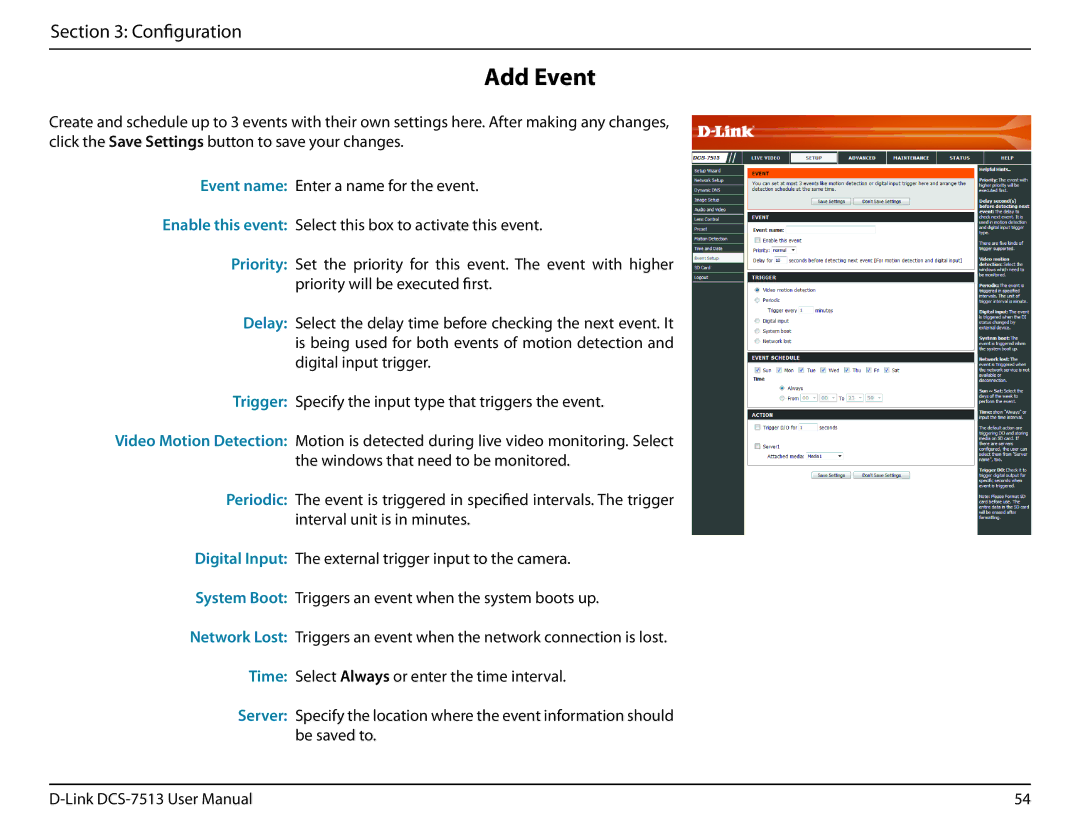 D-Link DCS-7513 user manual Add Event 