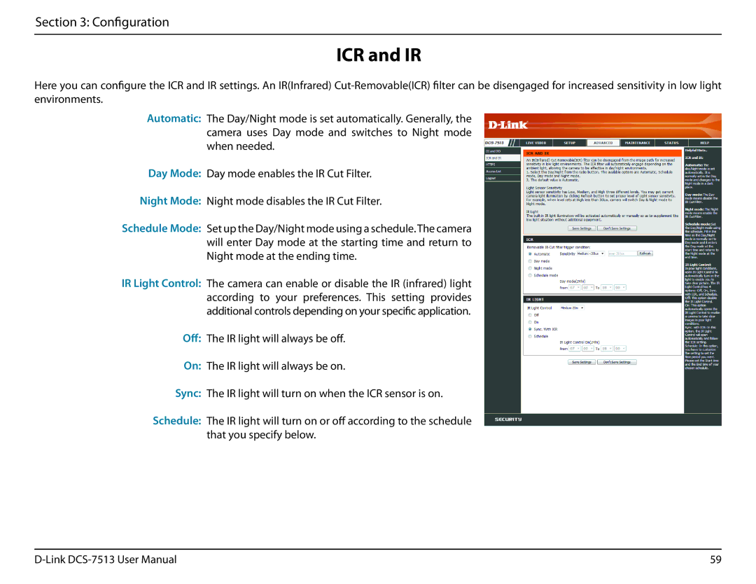 D-Link DCS-7513 user manual ICR and IR 