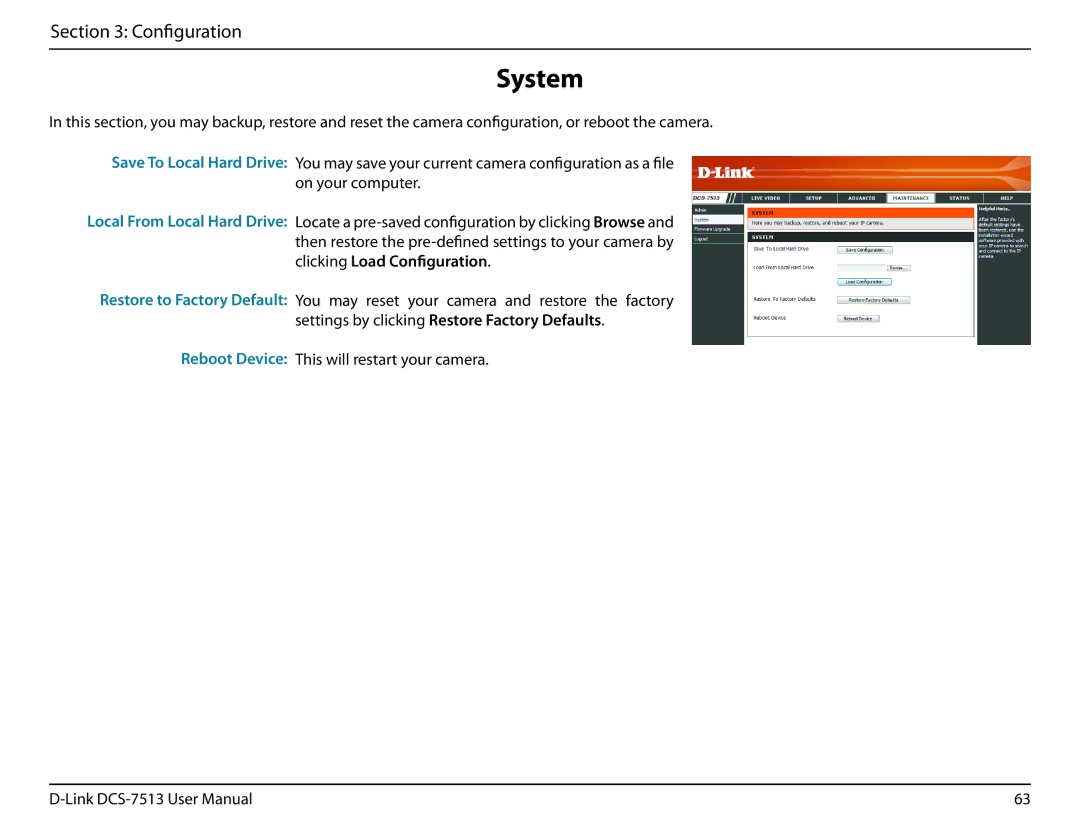 D-Link DCS-7513 user manual System 