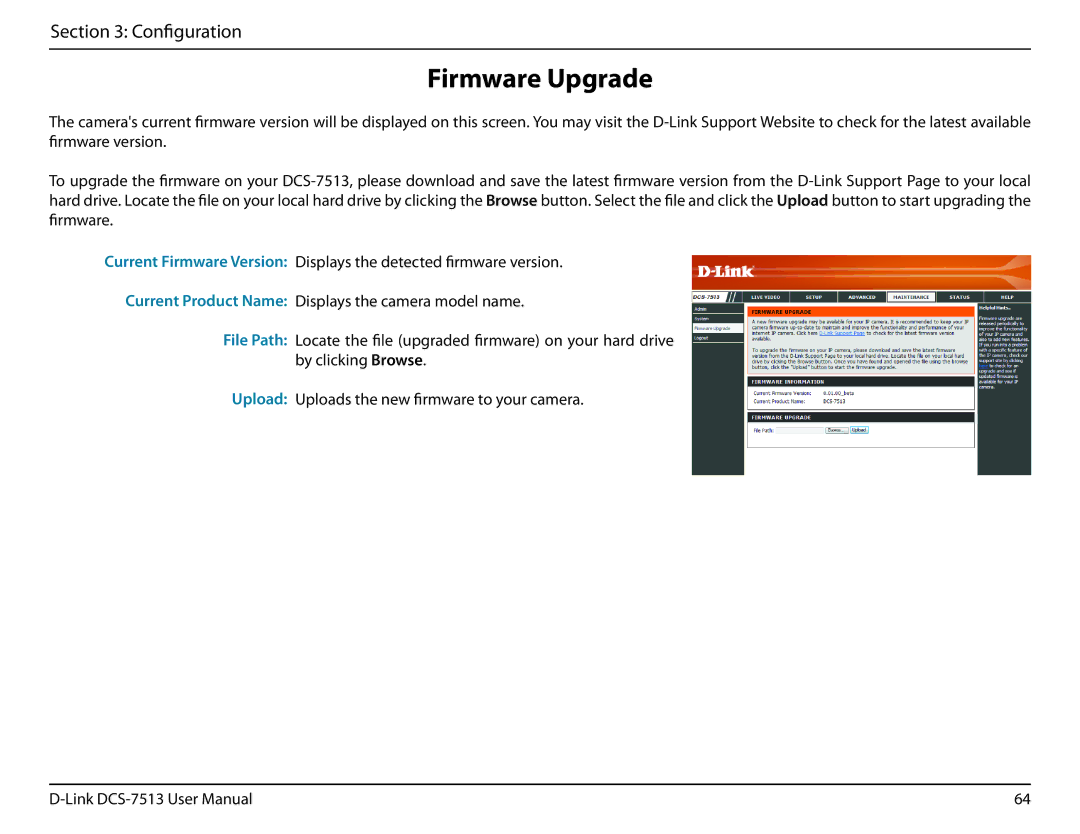 D-Link DCS-7513 user manual Firmware Upgrade 