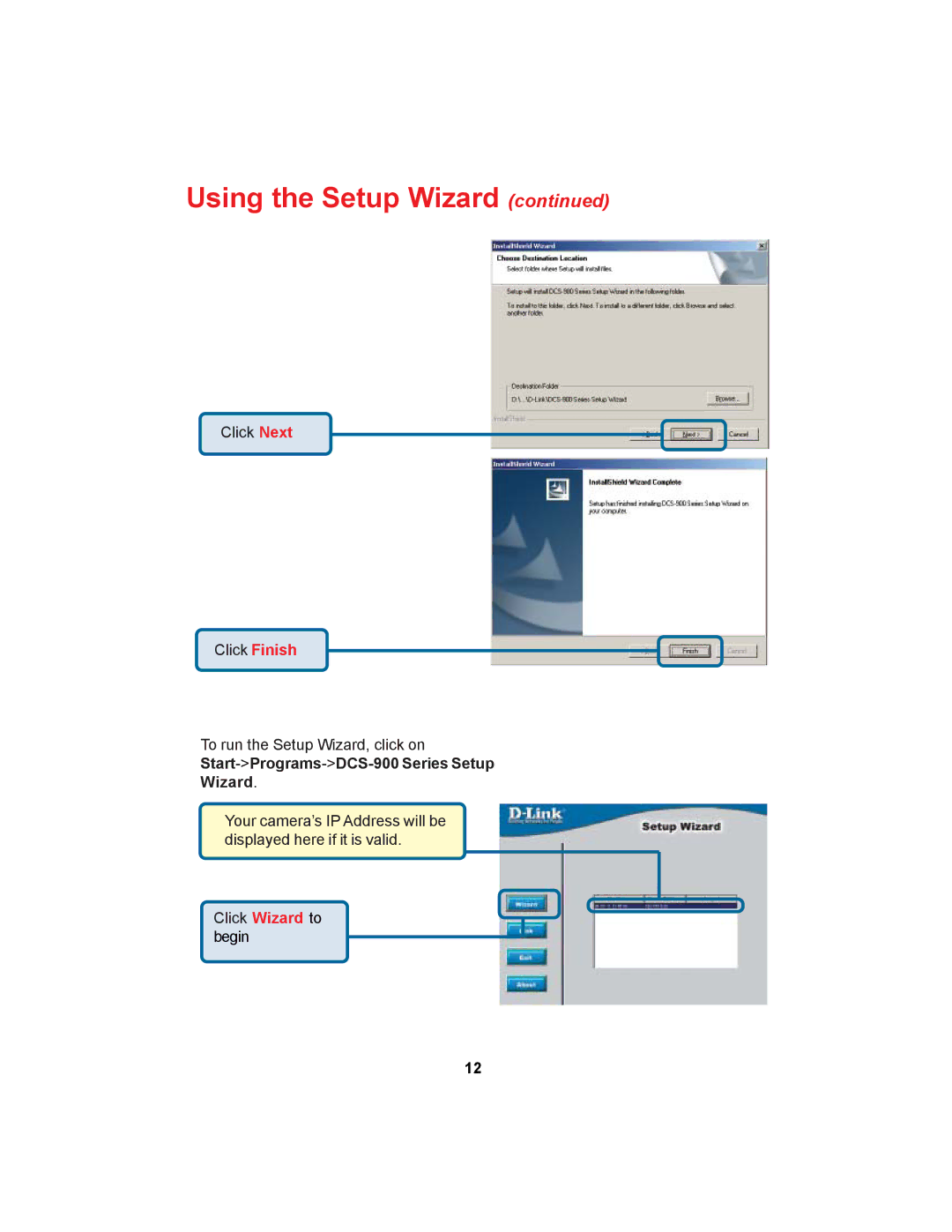 D-Link DCS-900 manual Using the Setup Wizard 