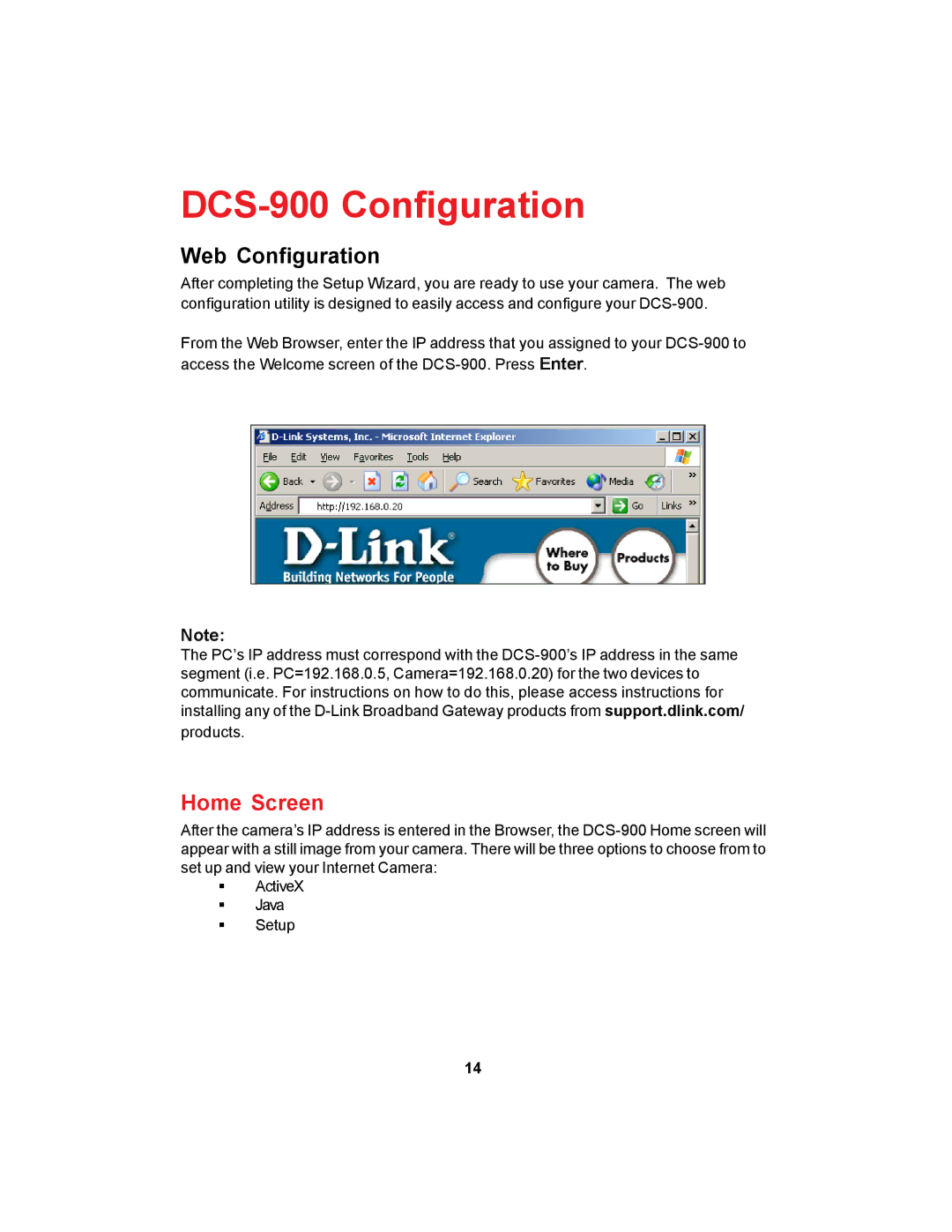 D-Link manual DCS-900 Configuration, Web Configuration 