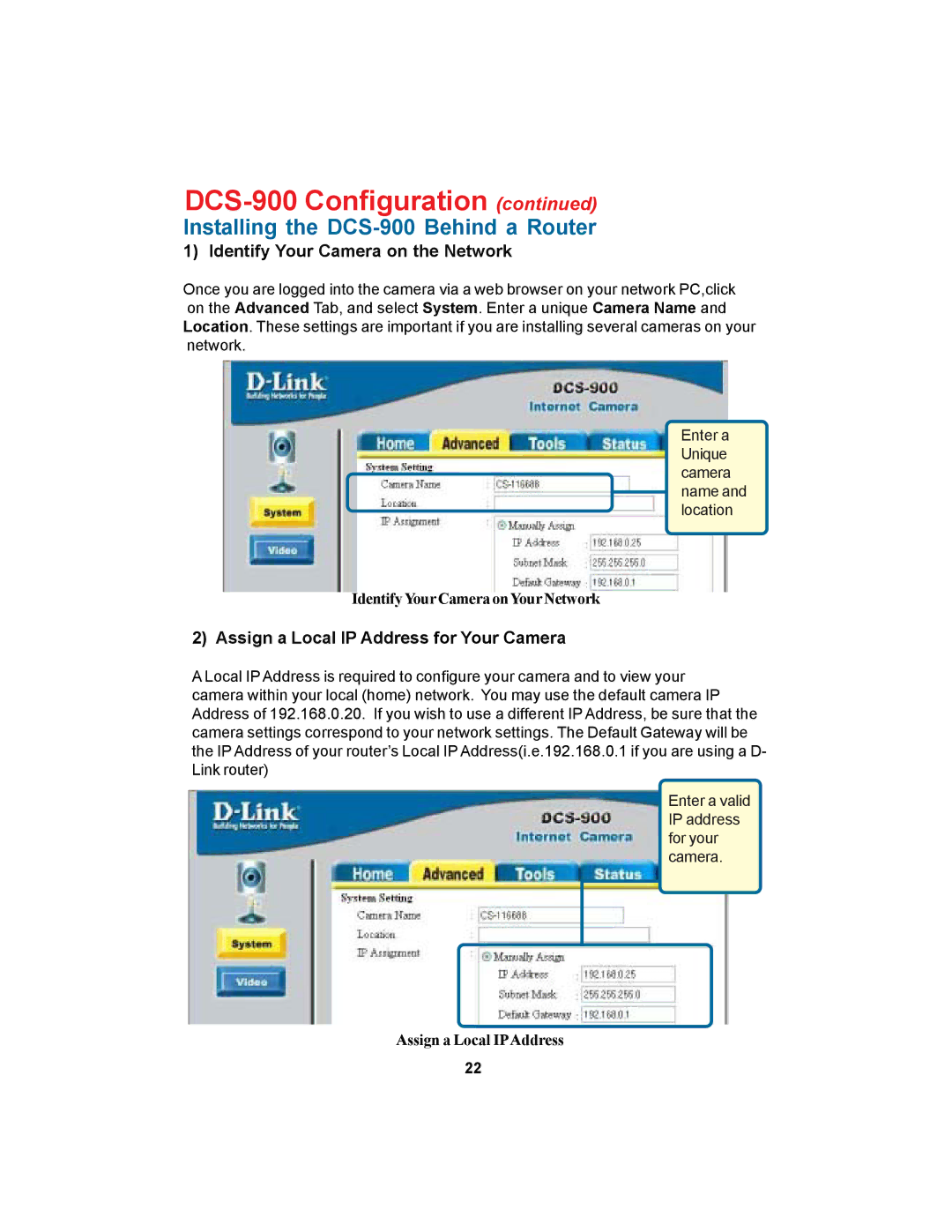 D-Link DCS-900 manual Identify Your Camera on the Network, Assign a Local IP Address for Your Camera 