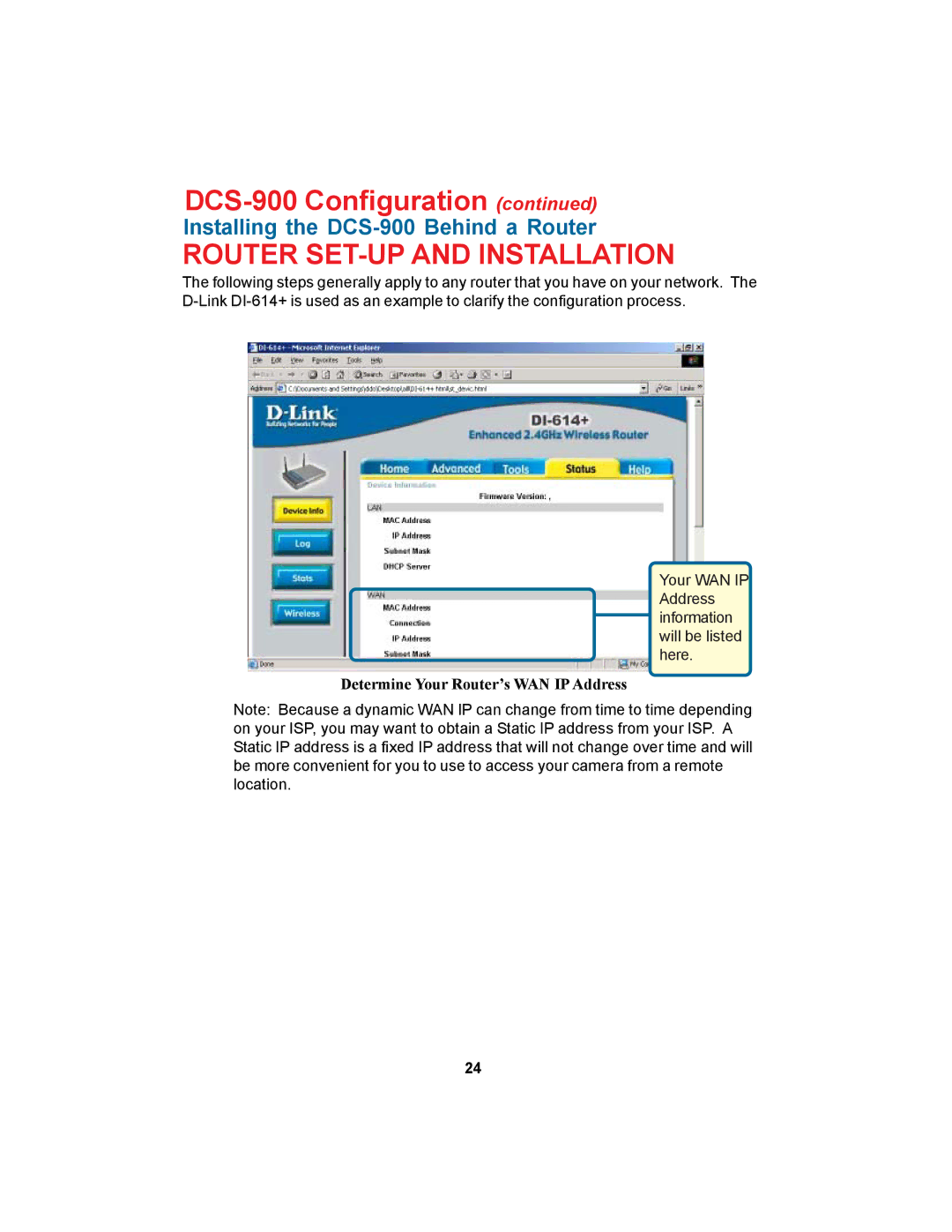 D-Link DCS-900 manual Router SET-UP and Installation 