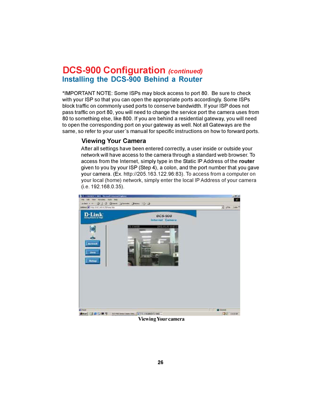 D-Link DCS-900 manual Viewing Your Camera 