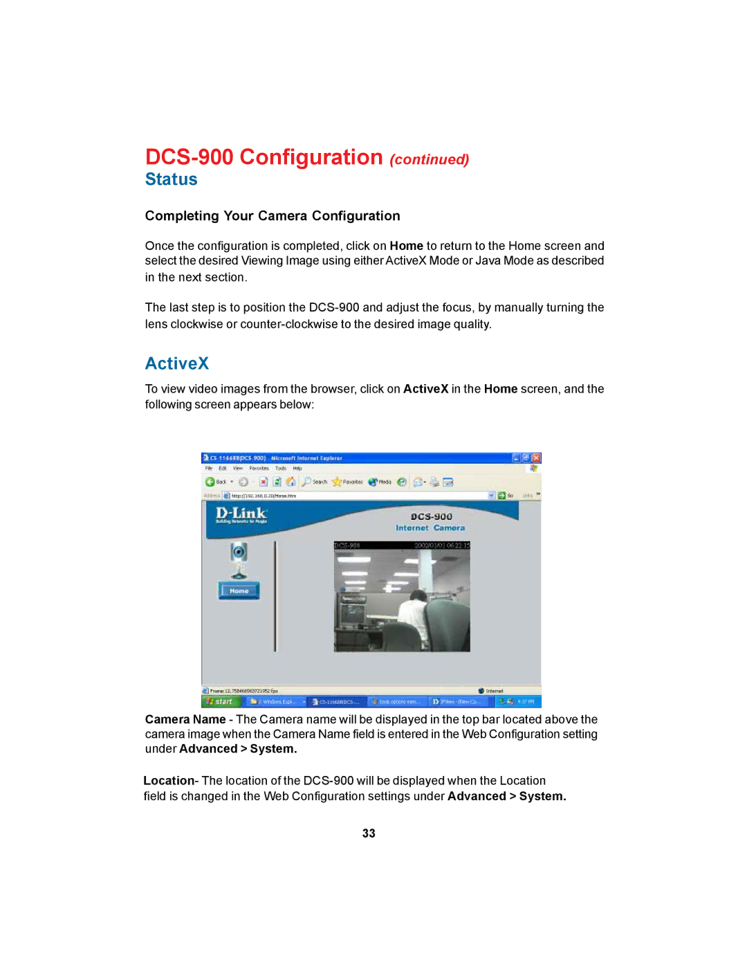 D-Link DCS-900 manual ActiveX, Completing Your Camera Configuration 