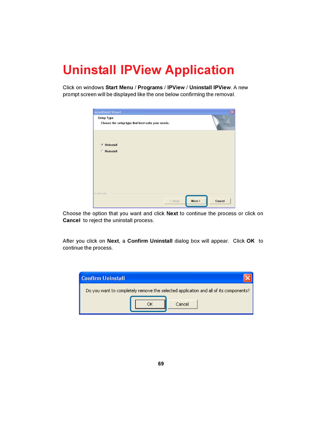 D-Link DCS-900 manual Uninstall IPView Application 