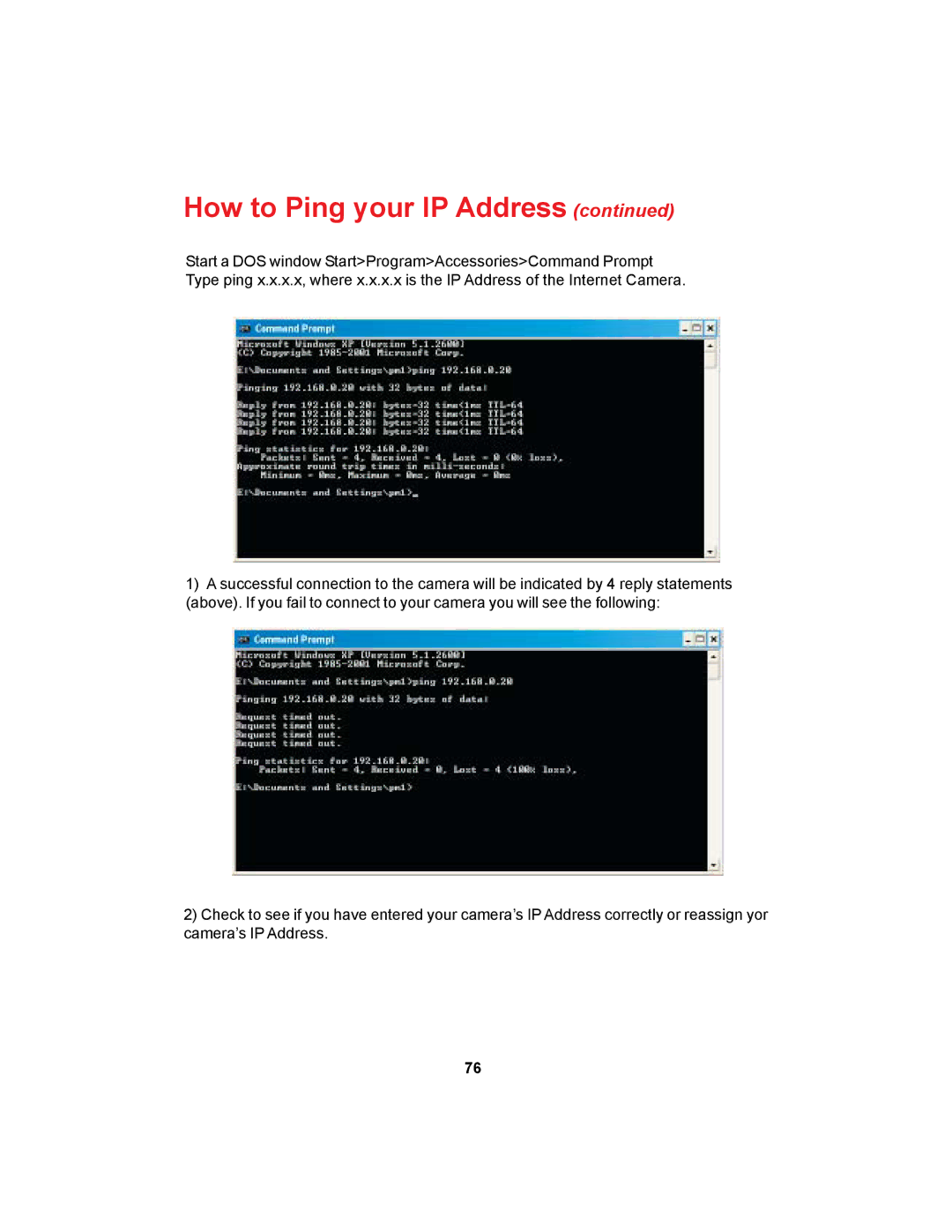 D-Link DCS-900 manual How to Ping your IP Address 