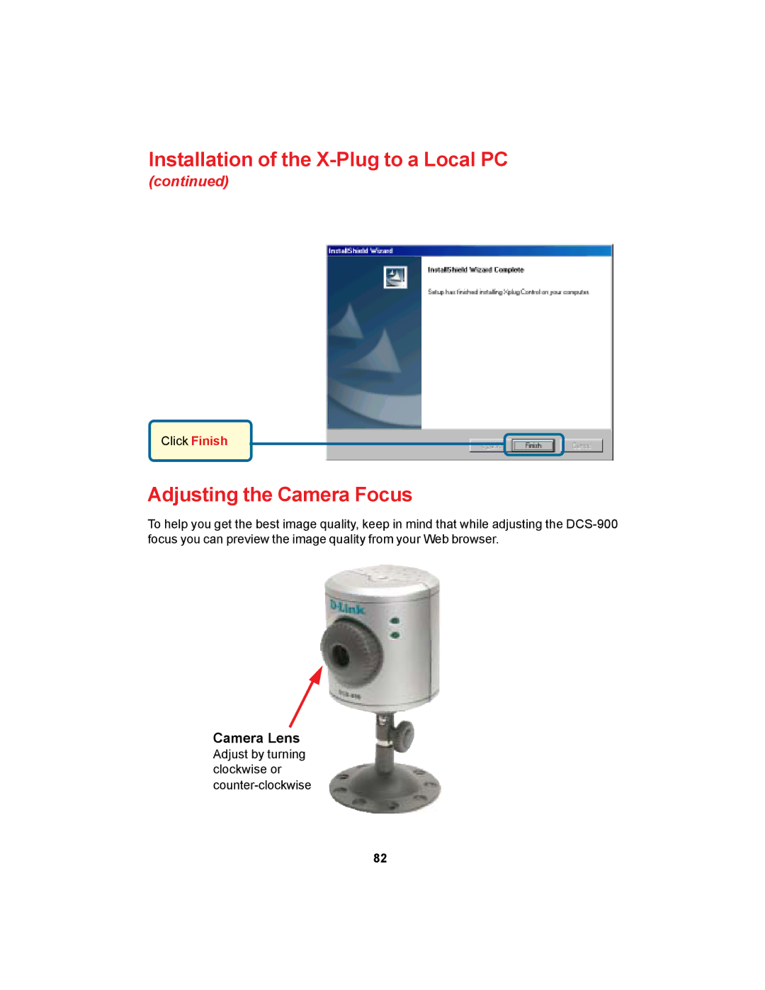 D-Link DCS-900 manual Adjusting the Camera Focus, Camera Lens 