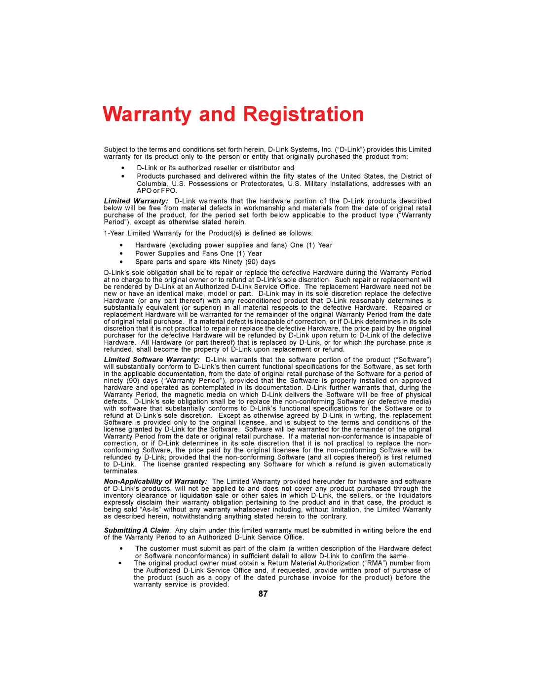 D-Link DCS-900 manual Warranty and Registration 