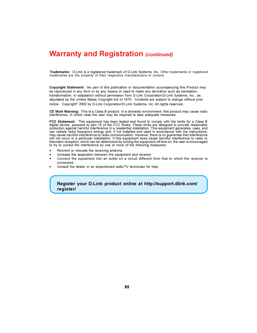 D-Link DCS-900 manual Warranty and Registration 