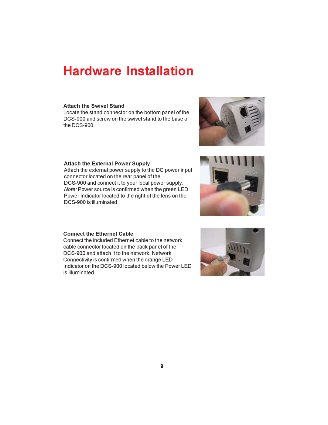 D-Link DCS-900 manual Hardware Installation, Attach the Swivel Stand 