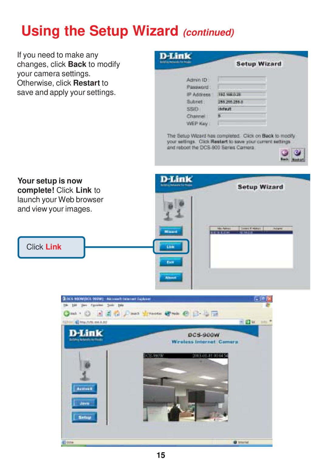 D-Link DCS-900W manual Click Link 