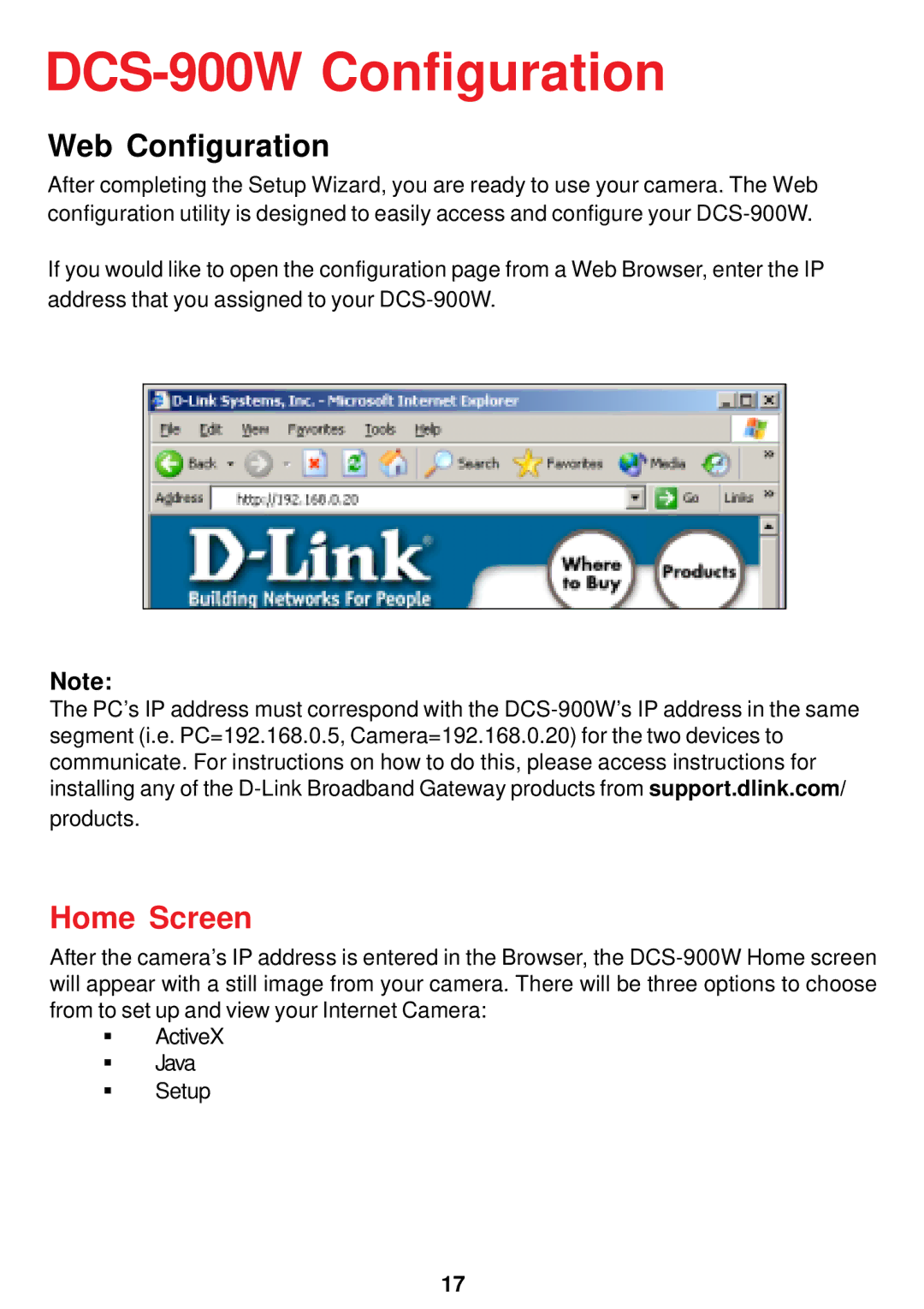 D-Link manual DCS-900W Configuration, Web Configuration 