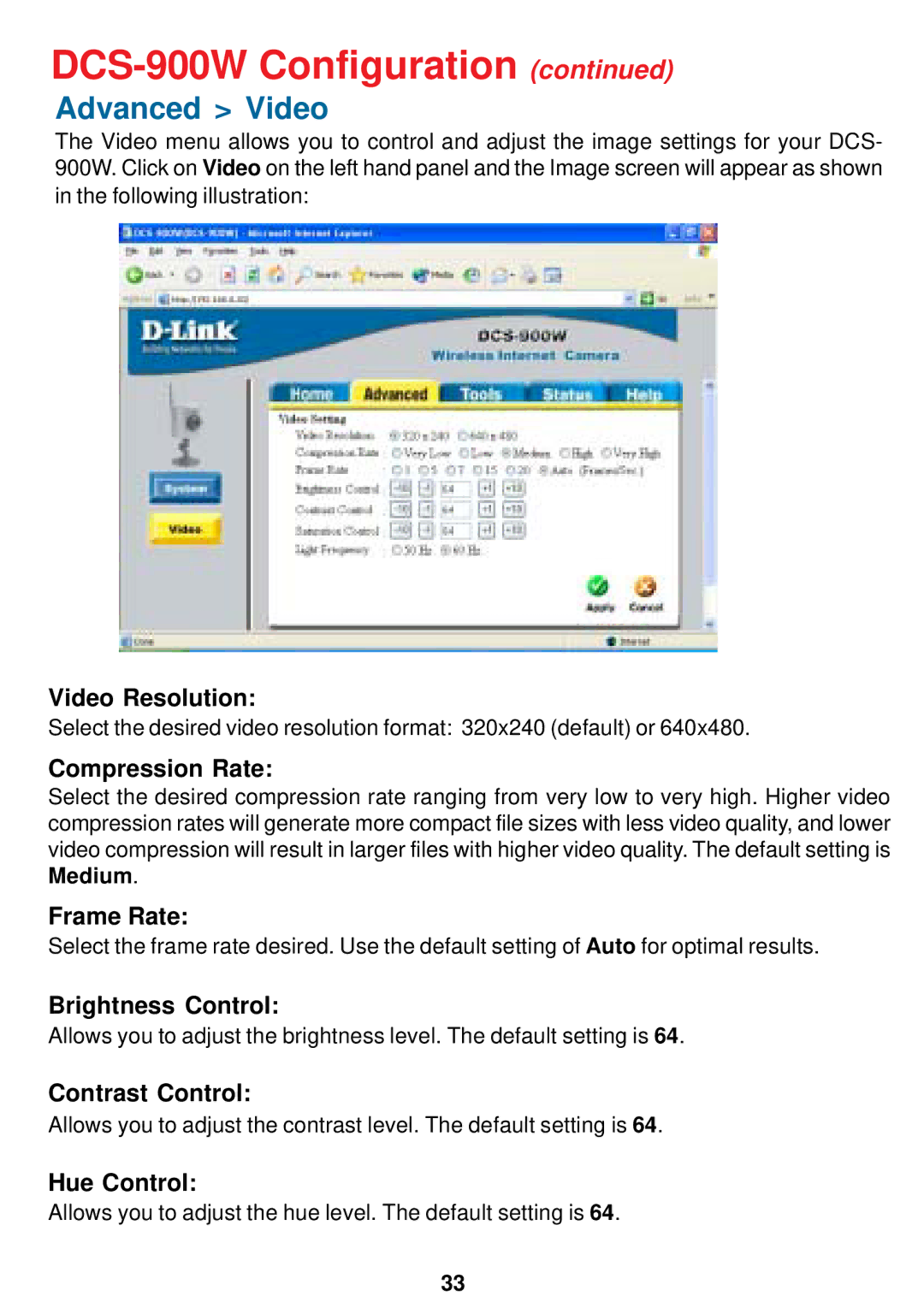 D-Link DCS-900W manual Advanced Video 