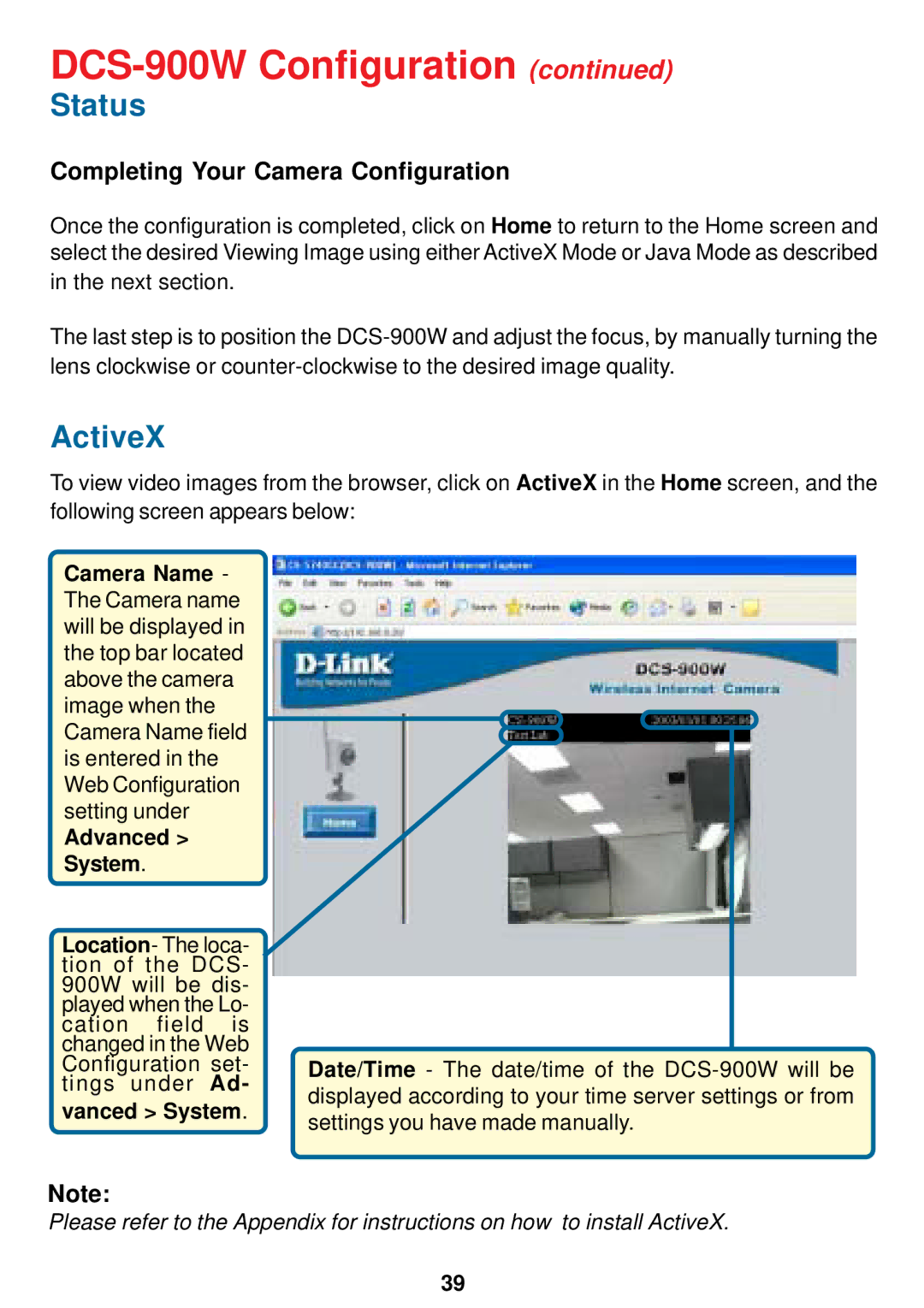 D-Link DCS-900W manual ActiveX, Completing Your Camera Configuration 