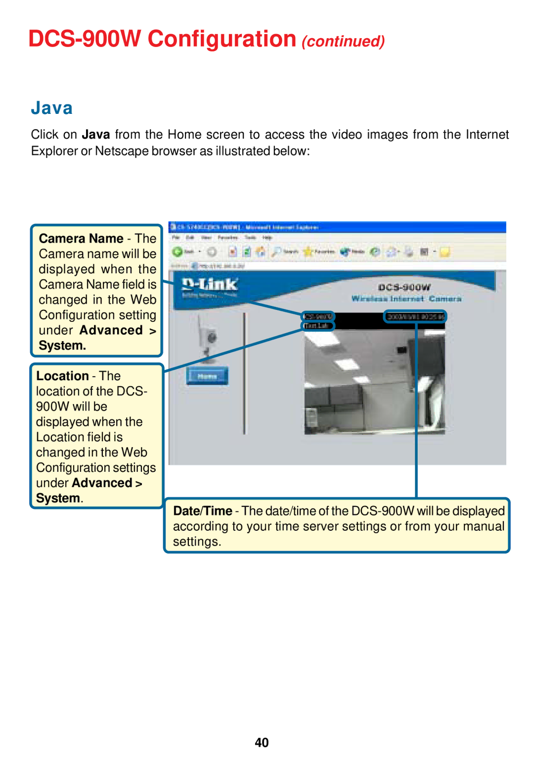 D-Link DCS-900W manual Java 