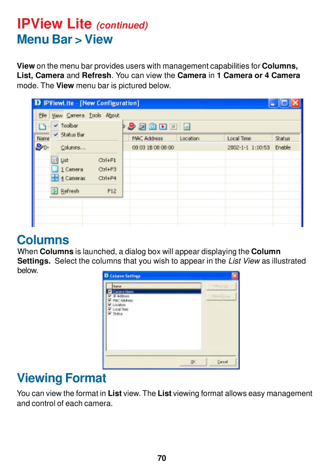 D-Link DCS-900W manual Menu Bar View 