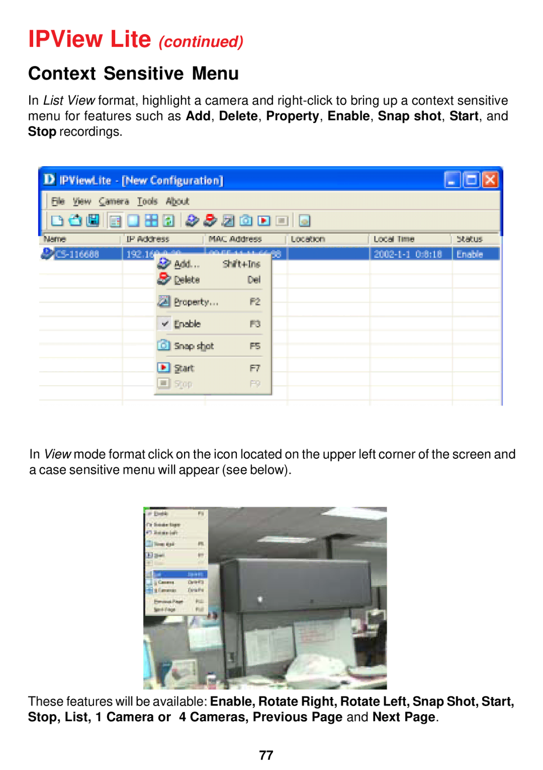 D-Link DCS-900W manual Context Sensitive Menu 