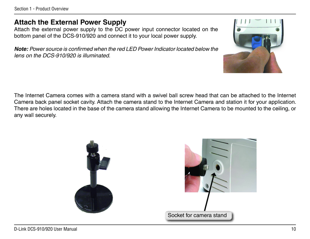 D-Link DCS-910/90 manual Attach the External Power Supply 