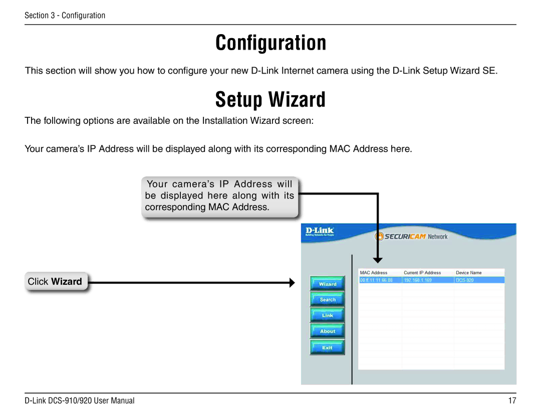 D-Link DCS-910/90 manual Configuration, Setup Wizard 