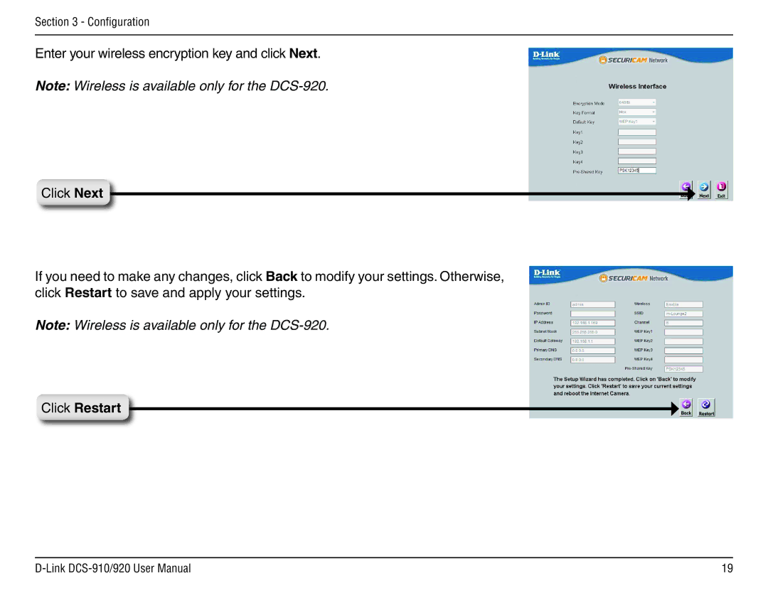 D-Link DCS-910/90 manual Click Restart 