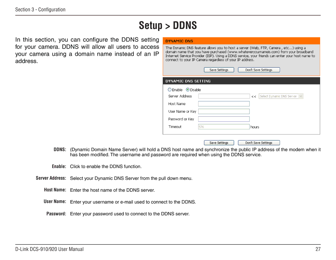 D-Link DCS-910/90 manual Setup Ddns 