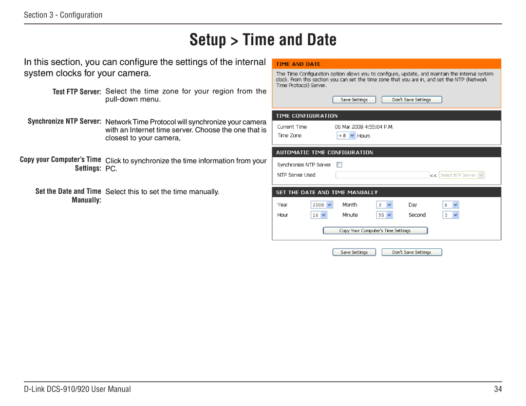 D-Link DCS-910/90 manual Setup Time and Date 