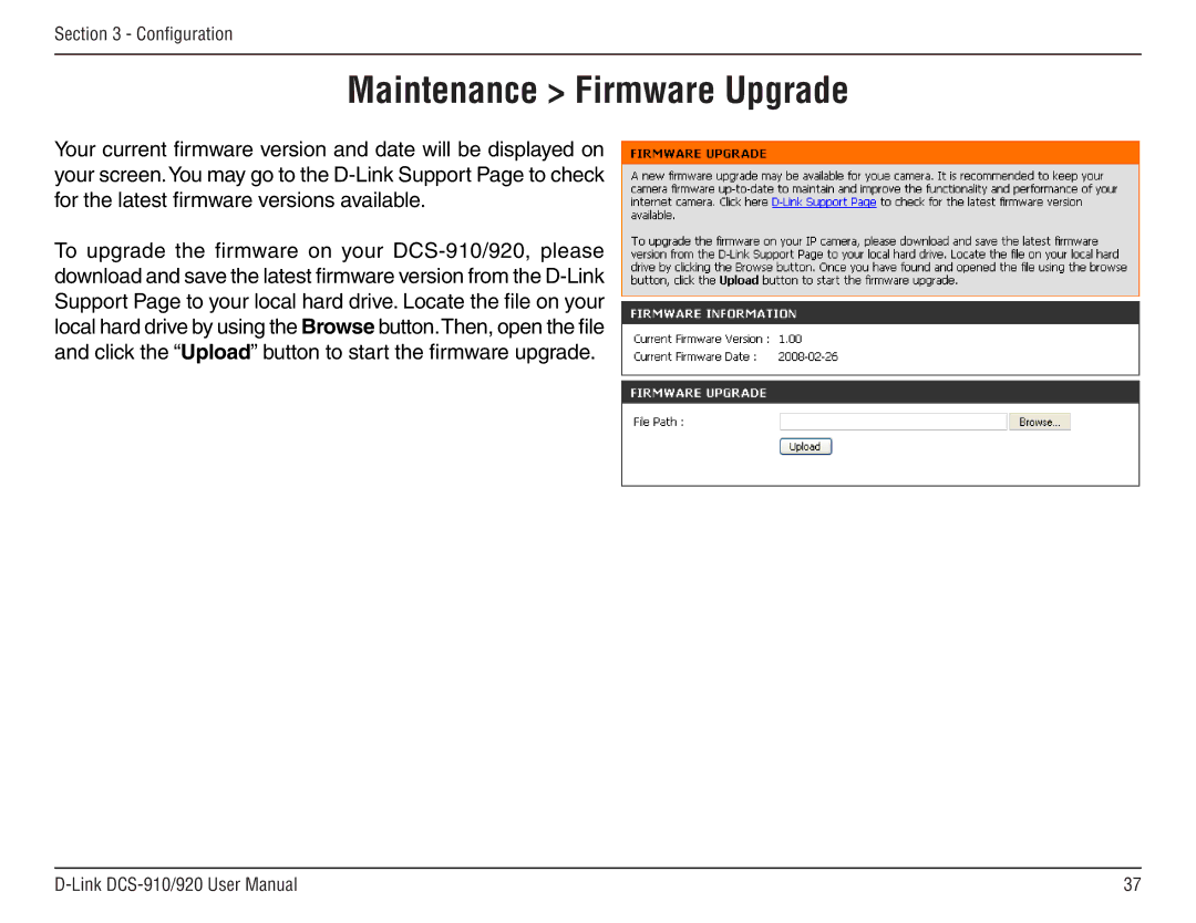 D-Link DCS-910/90 manual Maintenance Firmware Upgrade 