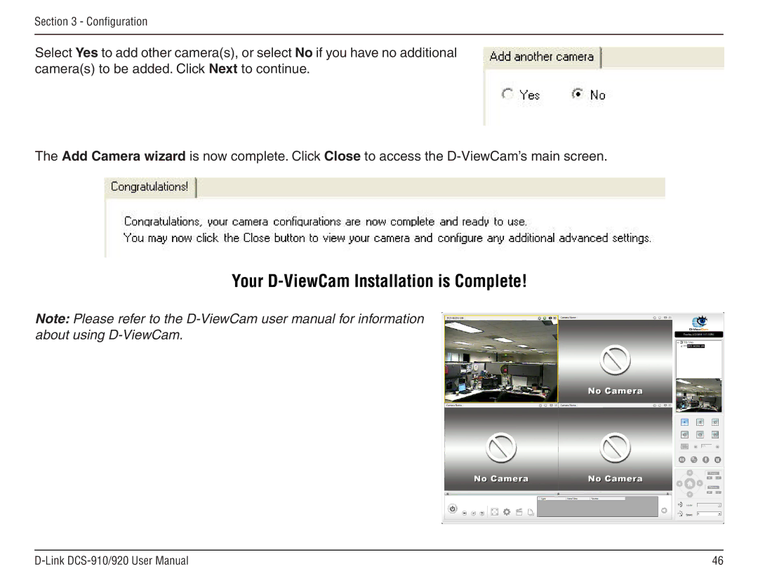 D-Link DCS-910/90 manual Your D-ViewCam Installation is Complete 