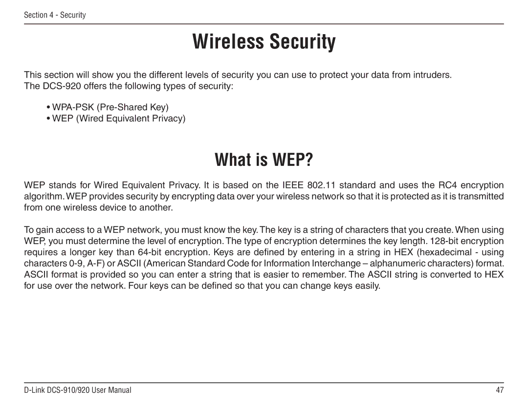 D-Link DCS-910/90 manual Wireless Security, What is WEP? 