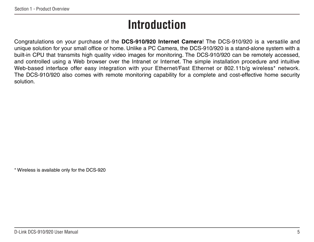 D-Link DCS-910/90 manual Introduction 