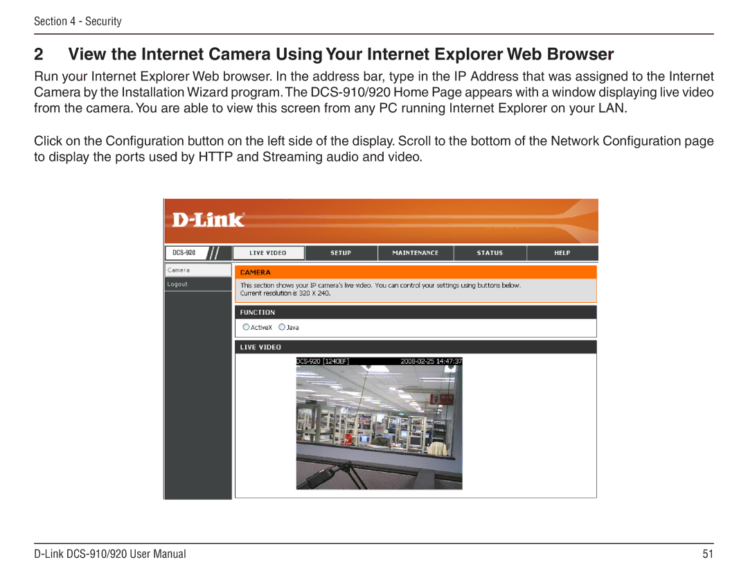 D-Link DCS-910/90 manual Security 