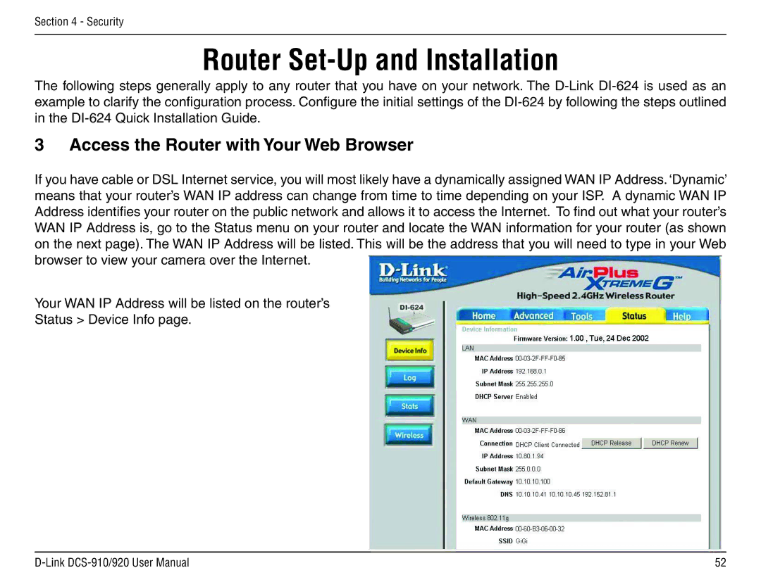 D-Link DCS-910/90 manual Router Set-Up and Installation, Access the Router with Your Web Browser 