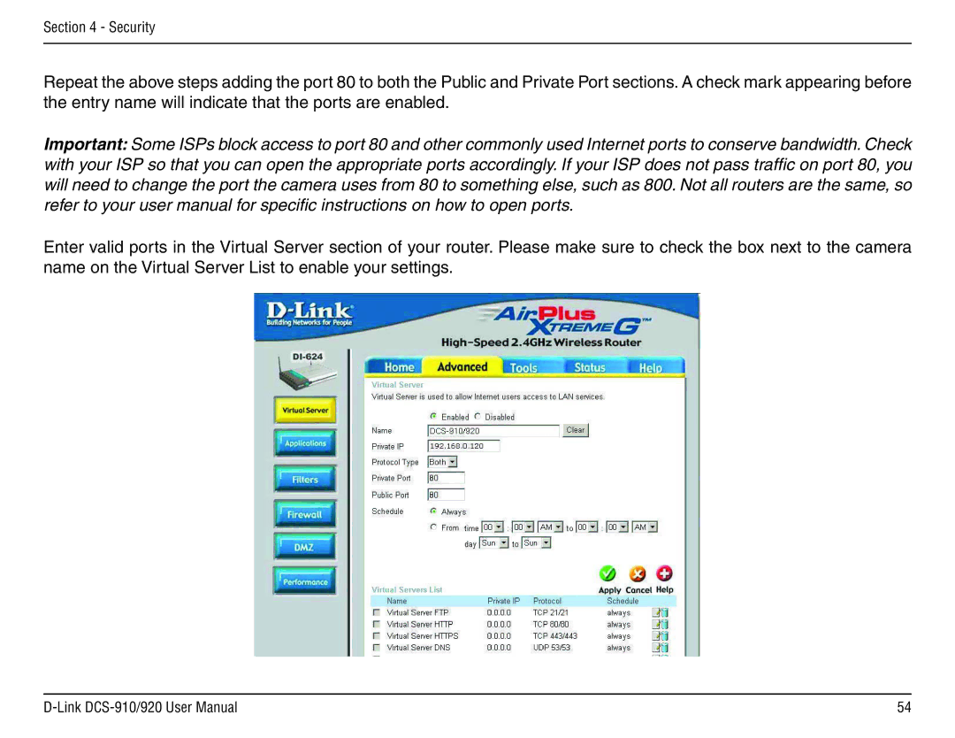 D-Link DCS-910/90 manual Security 