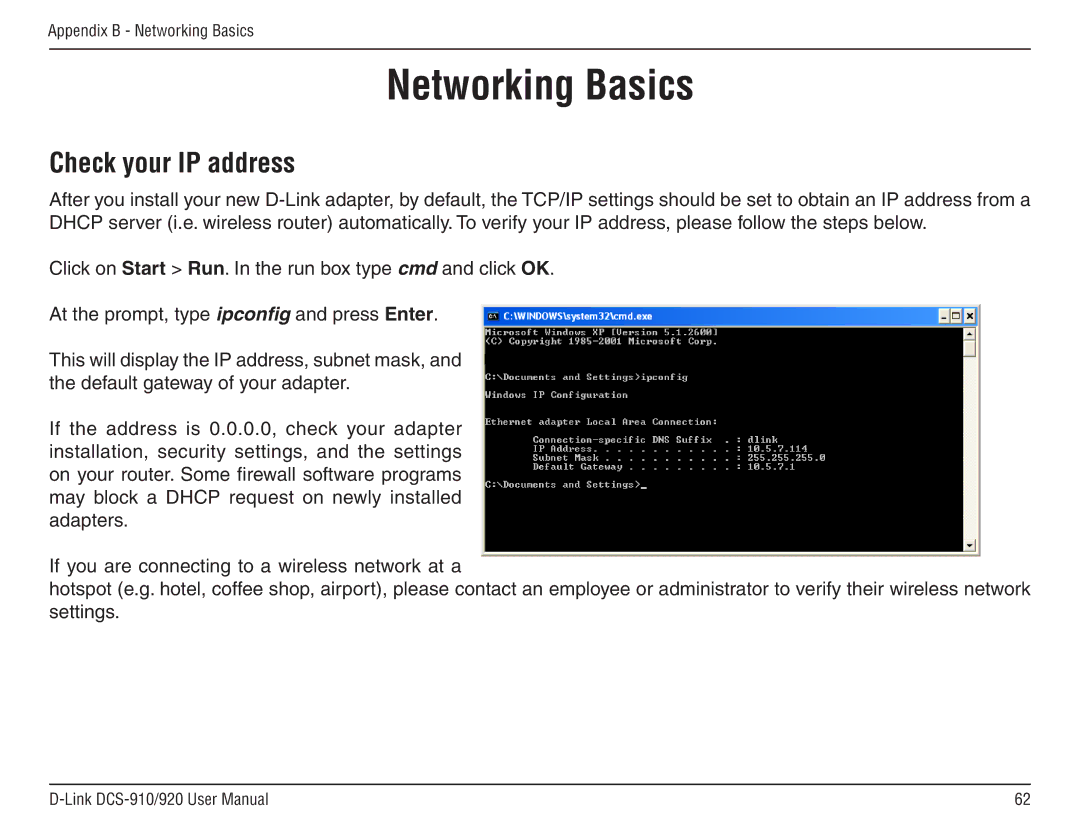 D-Link DCS-910/90 manual Networking Basics, Check your IP address 